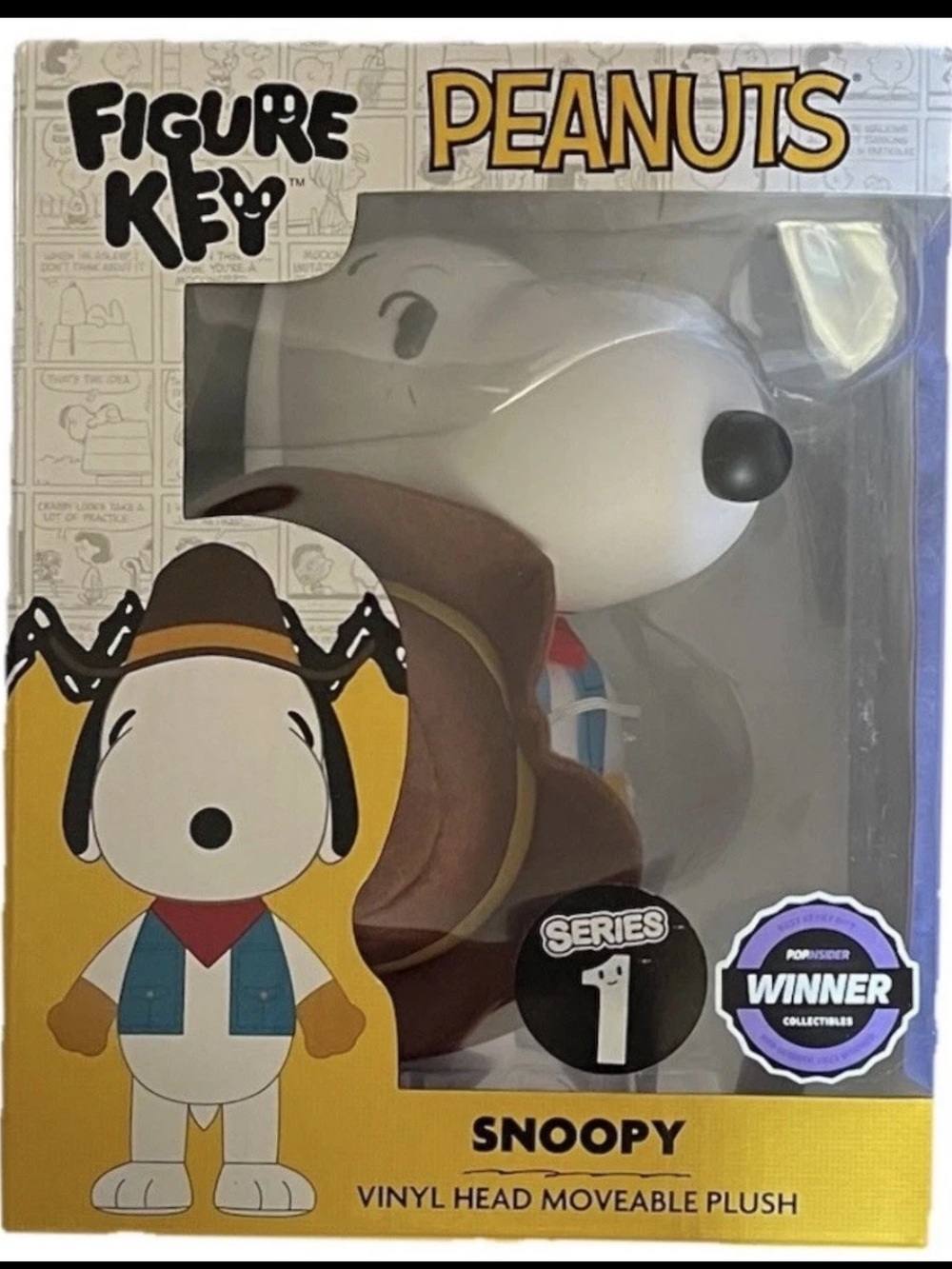 Peanuts Cowboy Snoopy Vinyl Head Moveable Plush - White & Brown